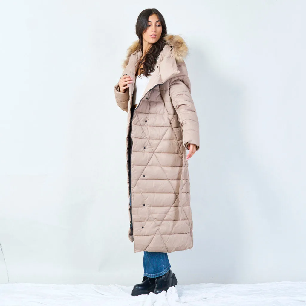 Elegant long parka with faux fur hood wholesale