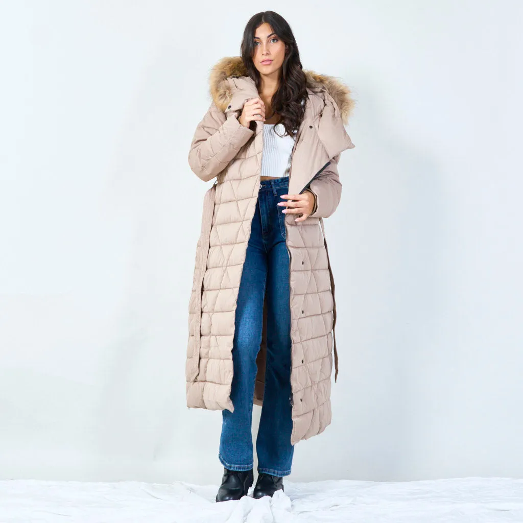 Elegant long parka with faux fur hood wholesale