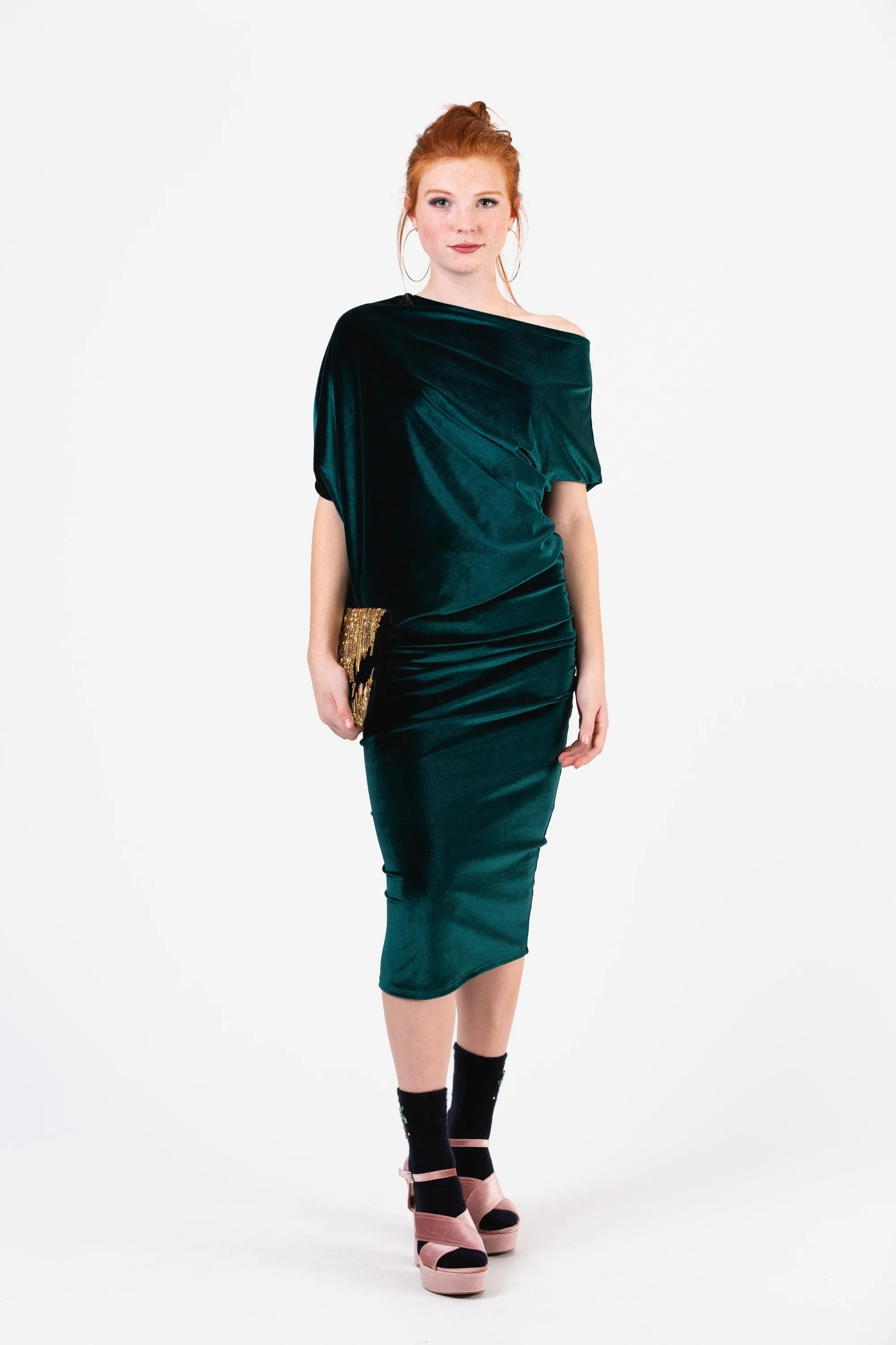 Emerald Velvet Angle Dress