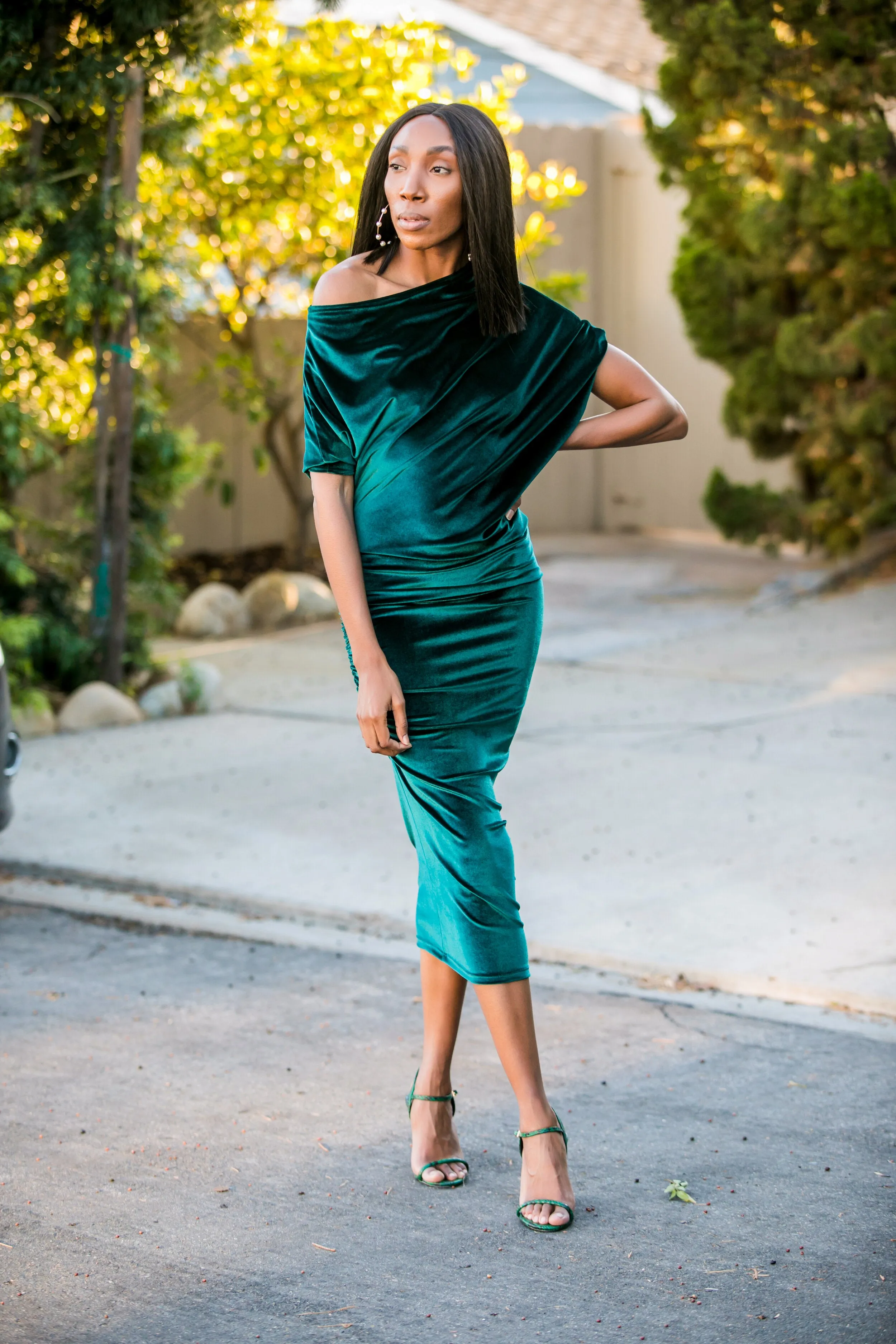 Emerald Velvet Angle Dress