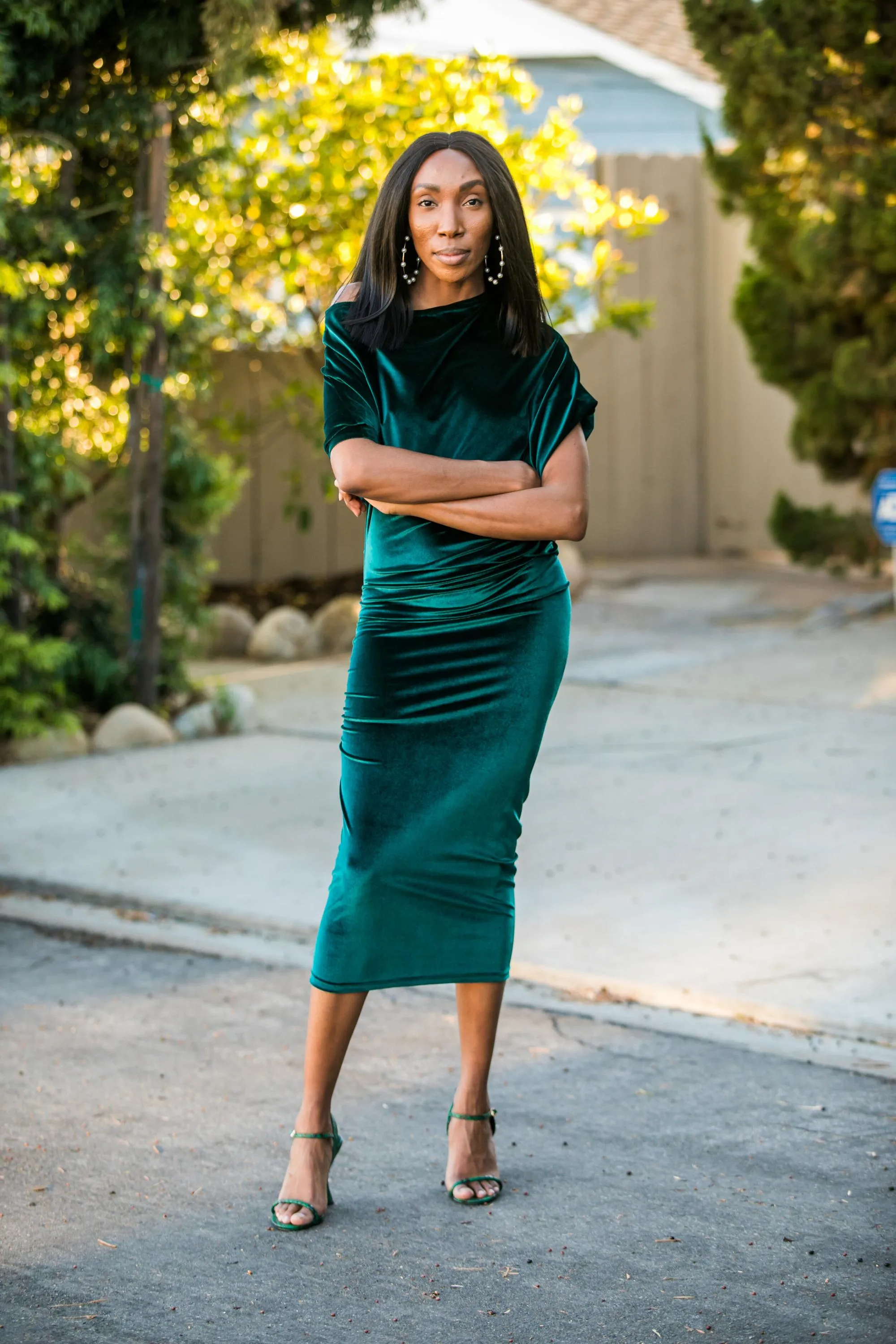 Emerald Velvet Angle Dress