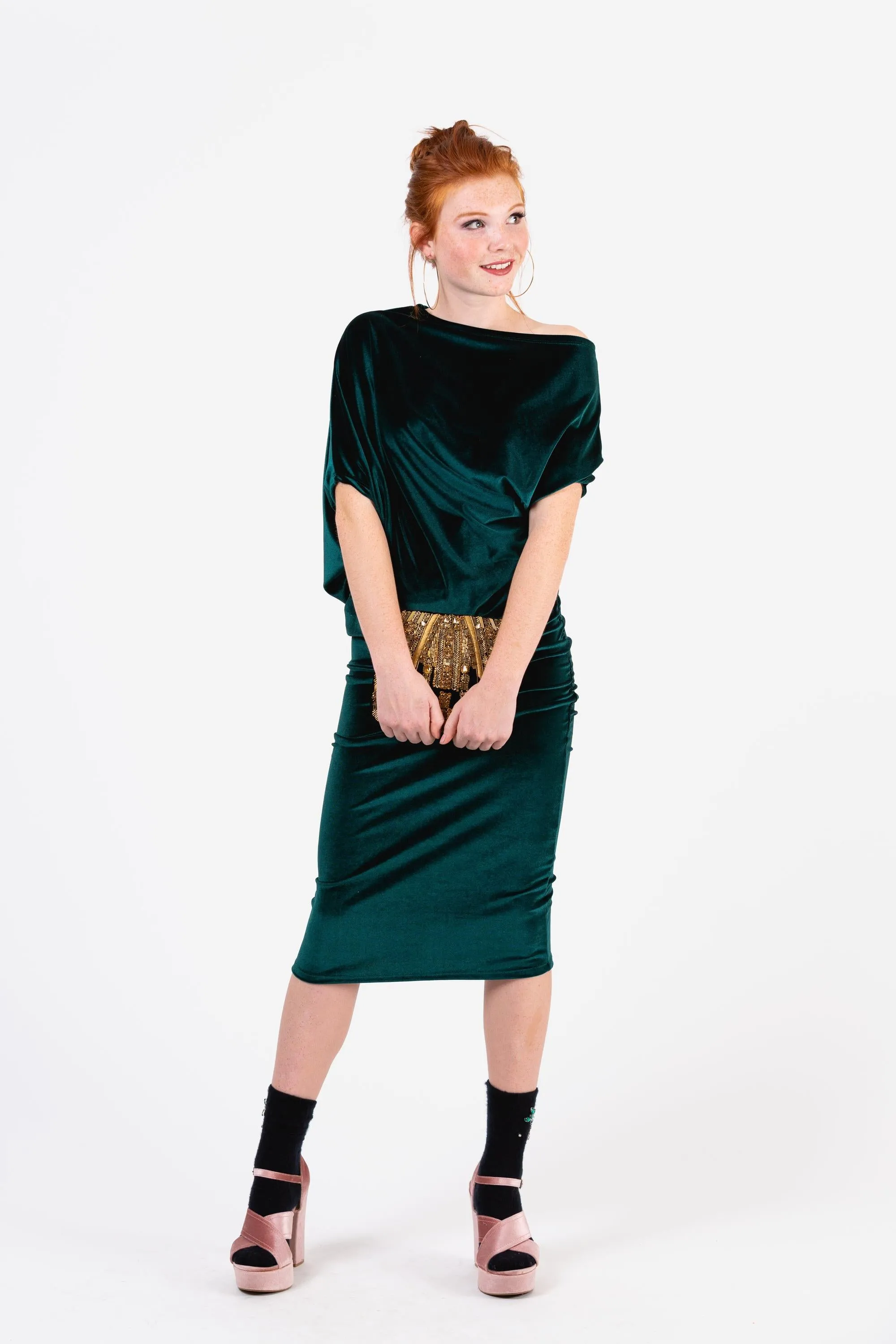 Emerald Velvet Angle Dress