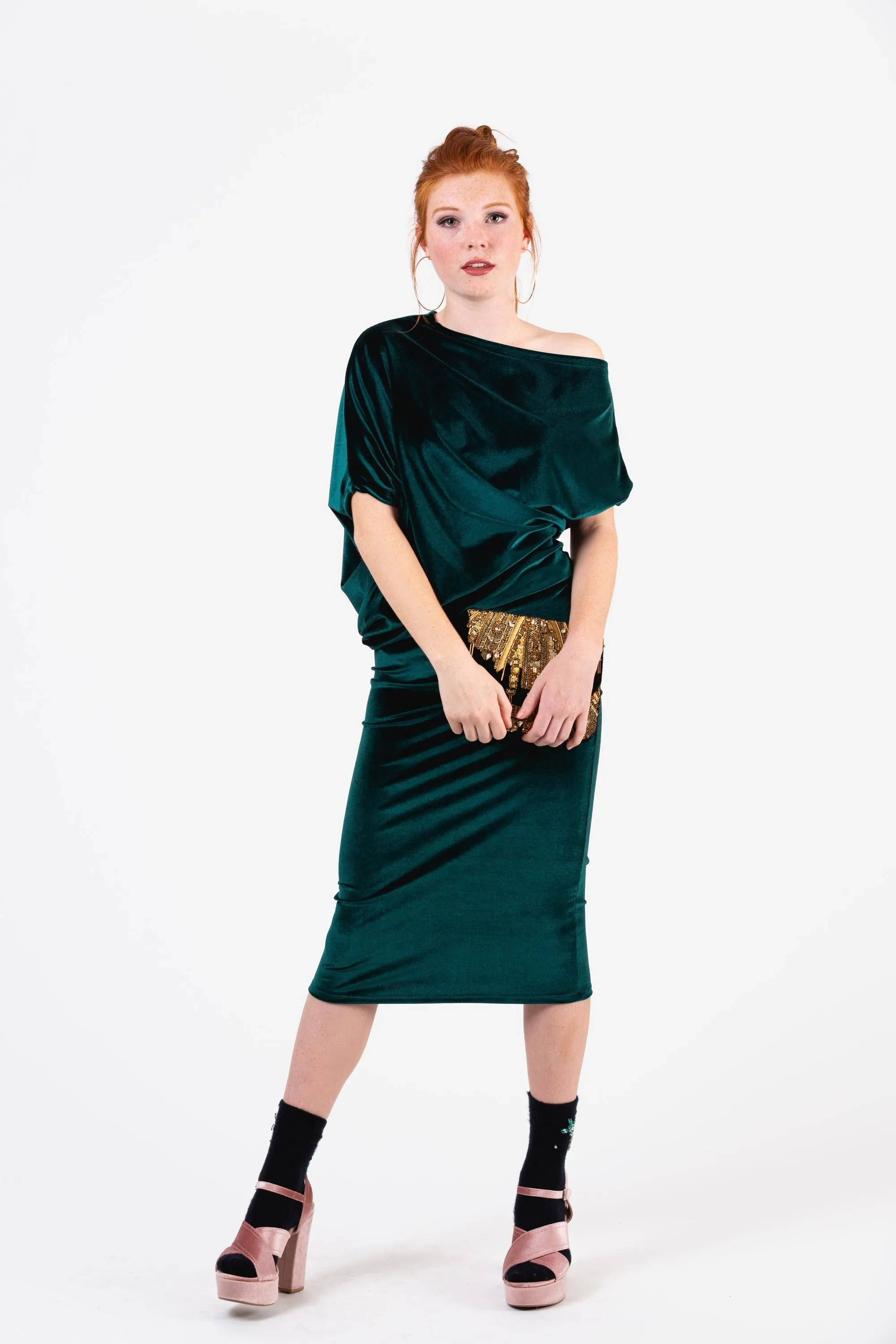 Emerald Velvet Angle Dress