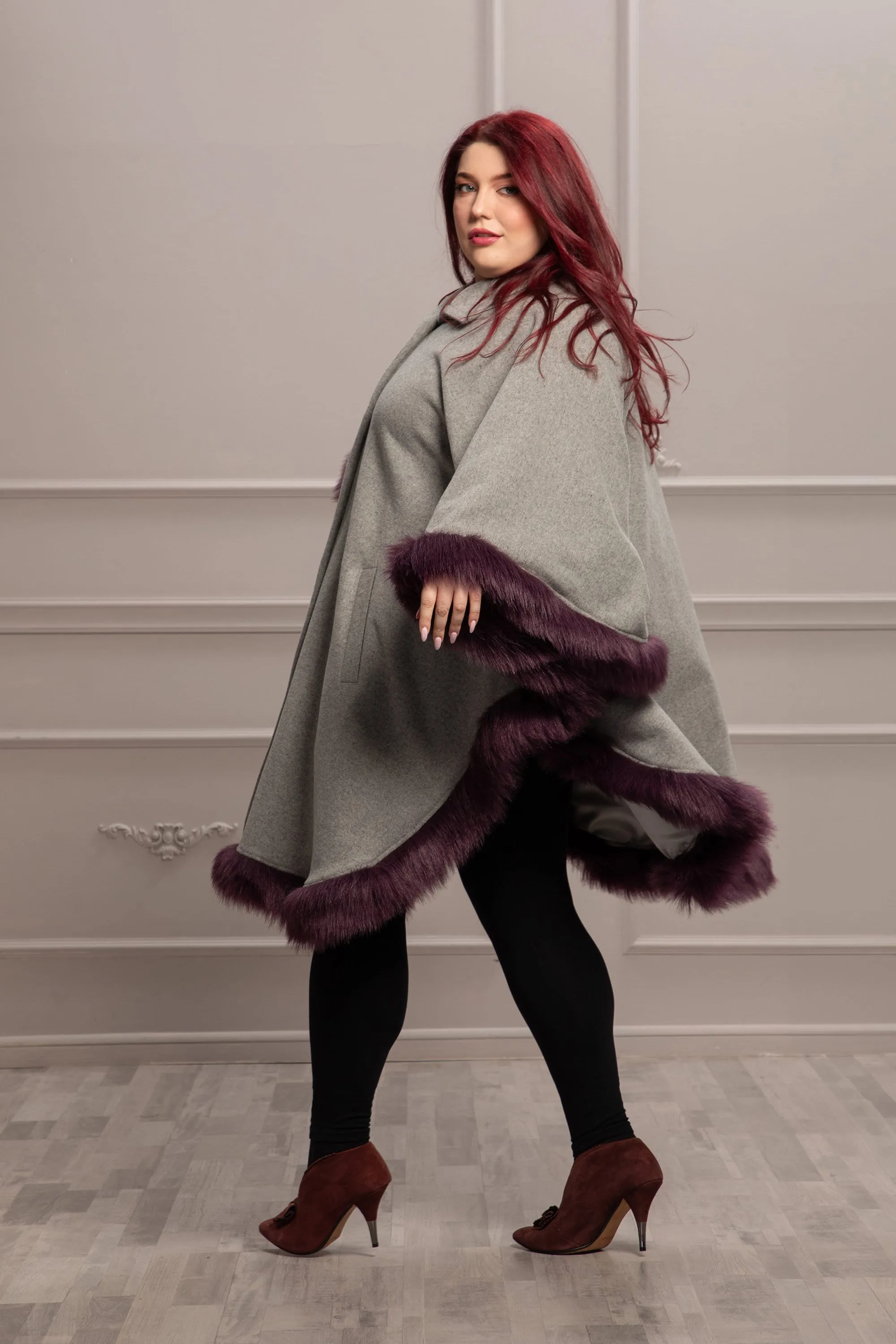 FAUX FUR CAPE COAT