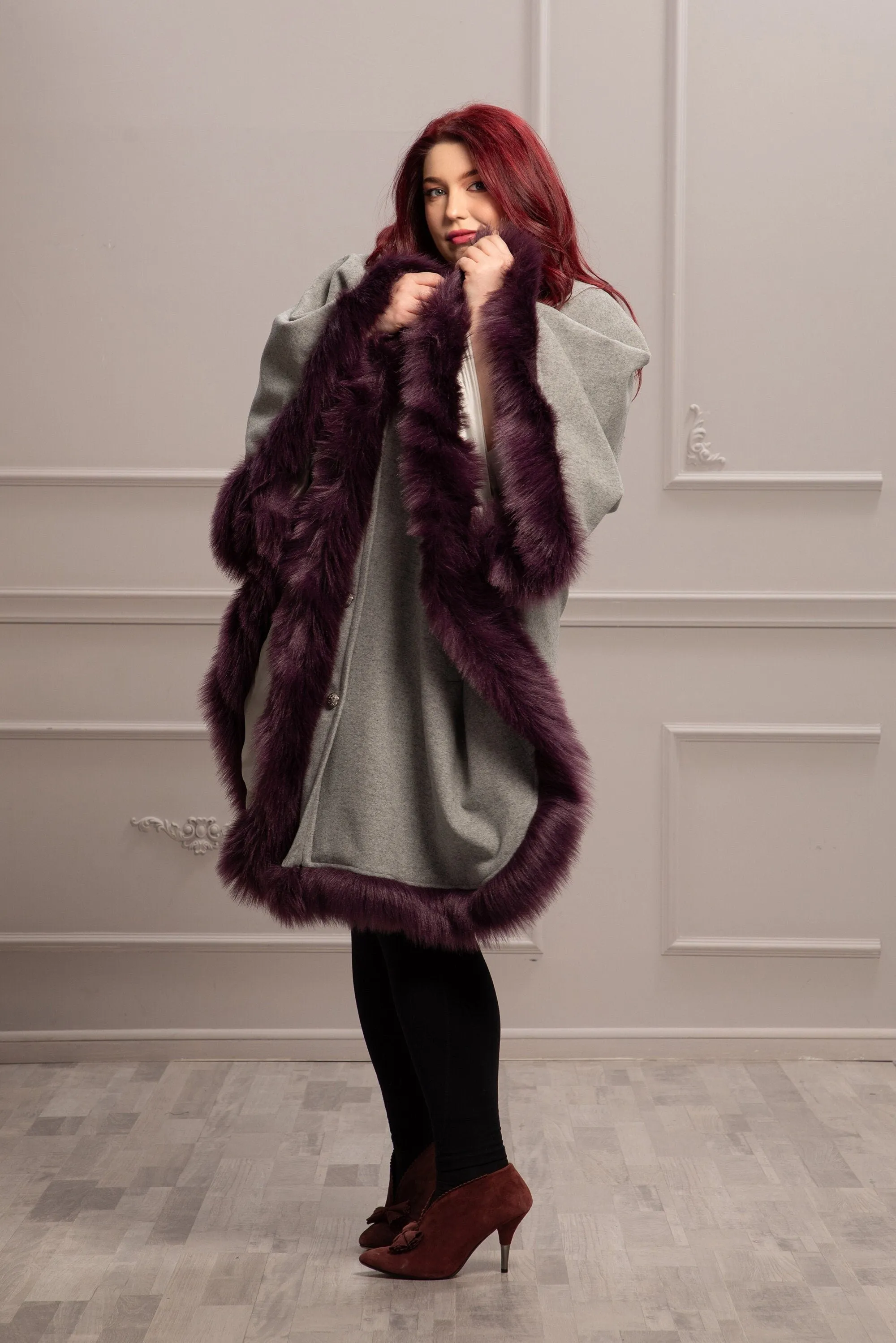 FAUX FUR CAPE COAT