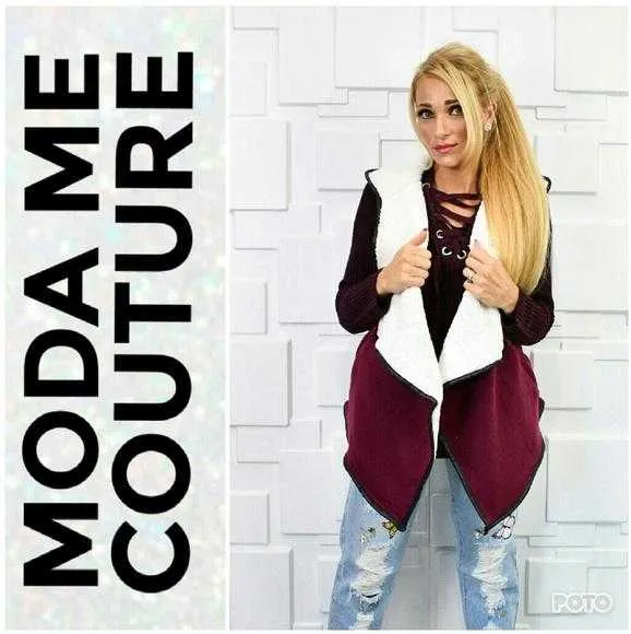 Faux Shearling Fur Vest Burgundy