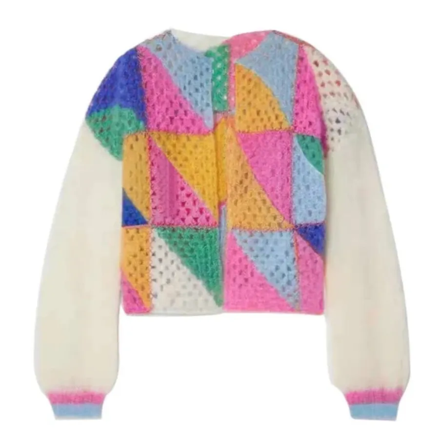 Fiza Colorful Origami Pattern Bohemian Knit Cardigan