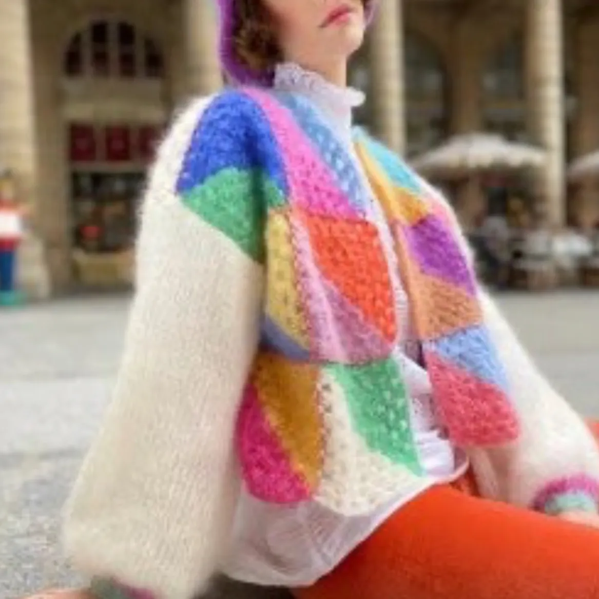 Fiza Colorful Origami Pattern Bohemian Knit Cardigan