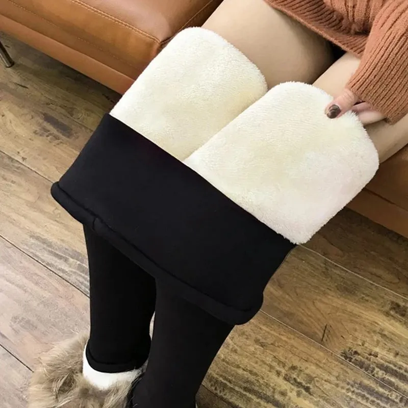 Flytonn-Women Lamb Fleece Legging Seamless High Waist Thick Thermal Legging Fashion Winter Warm Female Tights Insulated Pantalon Pants