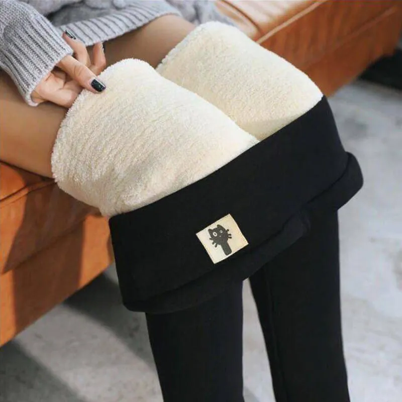 Flytonn-Women Lamb Fleece Legging Seamless High Waist Thick Thermal Legging Fashion Winter Warm Female Tights Insulated Pantalon Pants