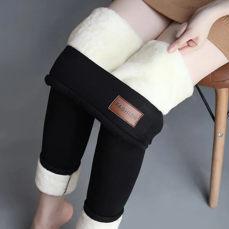 Flytonn-Women Lamb Fleece Legging Seamless High Waist Thick Thermal Legging Fashion Winter Warm Female Tights Insulated Pantalon Pants