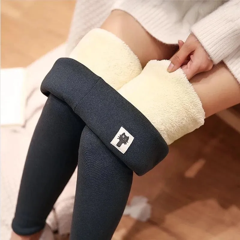 Flytonn-Women Lamb Fleece Legging Seamless High Waist Thick Thermal Legging Fashion Winter Warm Female Tights Insulated Pantalon Pants