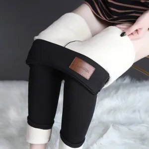 Flytonn-Women Lamb Fleece Legging Seamless High Waist Thick Thermal Legging Fashion Winter Warm Female Tights Insulated Pantalon Pants