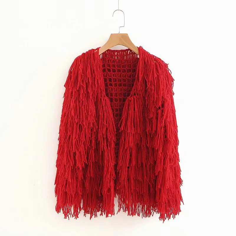 Fringed Openwork Knitted Cardigan Coat