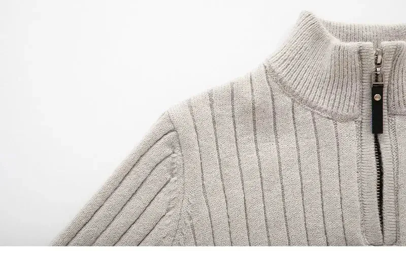 Funki Buys | Sweaters | Men's Mock Neck Vertical Stripe Pullover