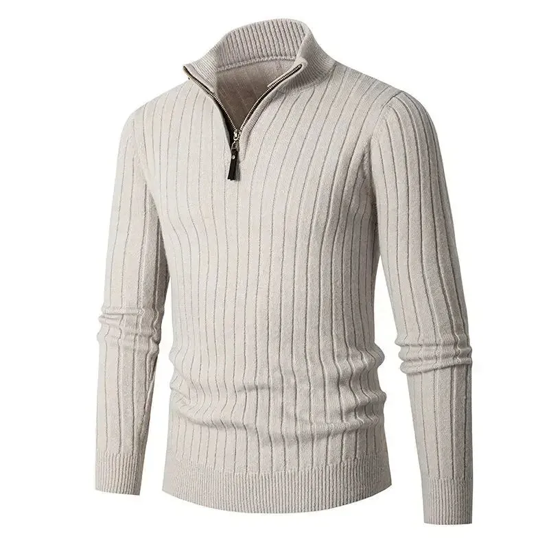 Funki Buys | Sweaters | Men's Mock Neck Vertical Stripe Pullover