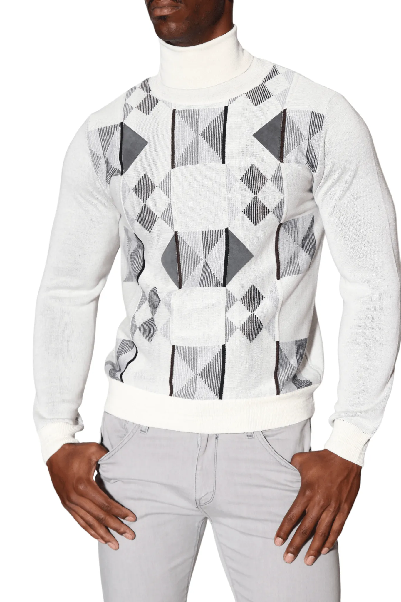 Geometric Turtleneck Sweater