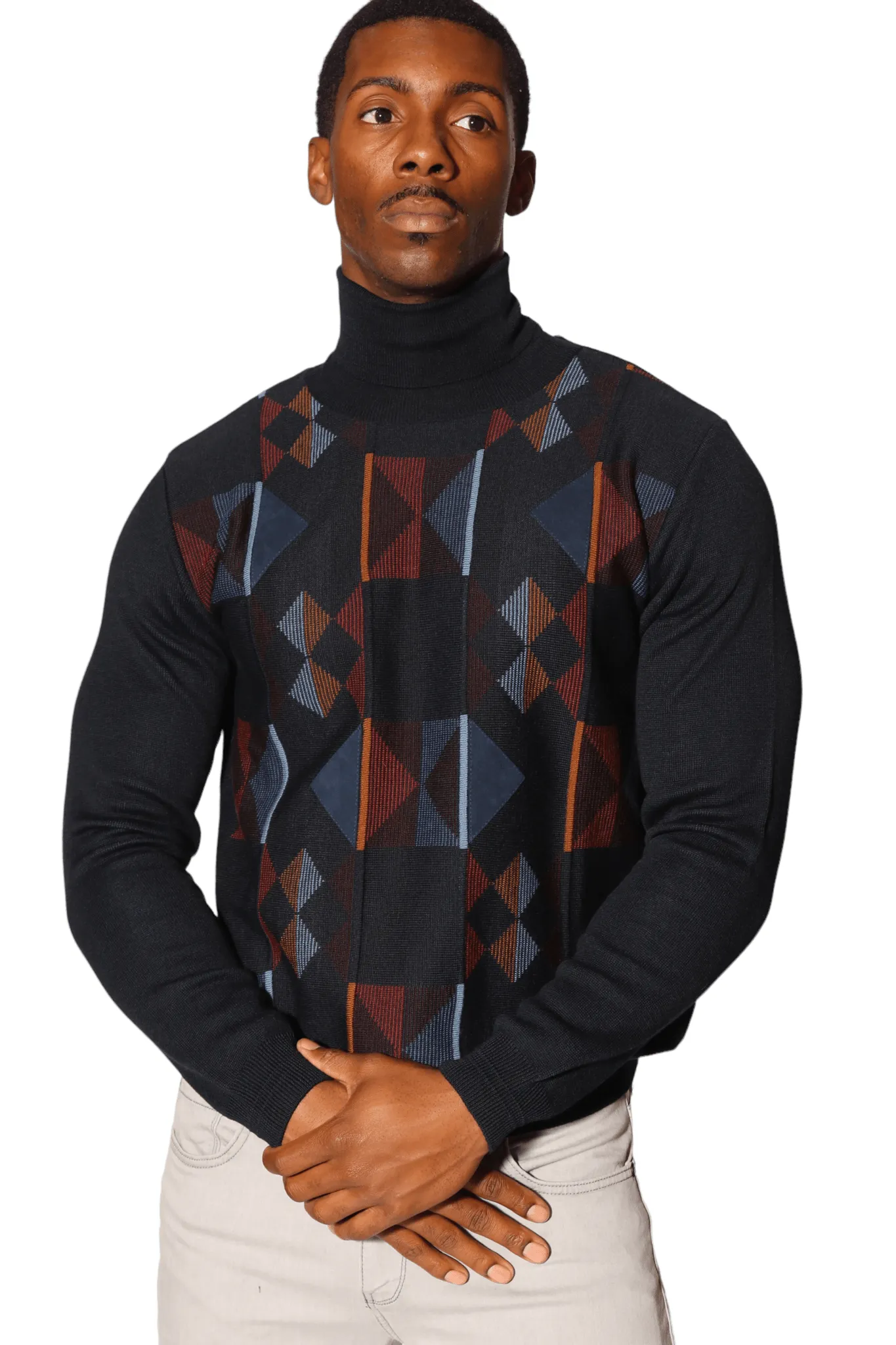 Geometric Turtleneck Sweater