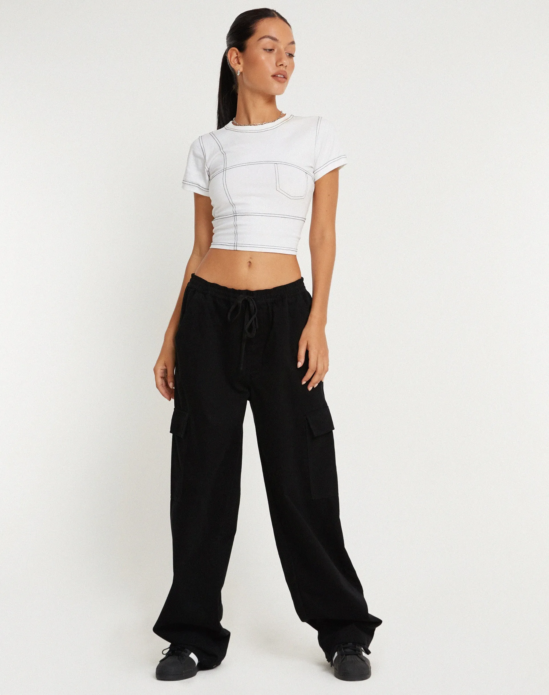 Geona Wide Leg Cargo Trouser in Black