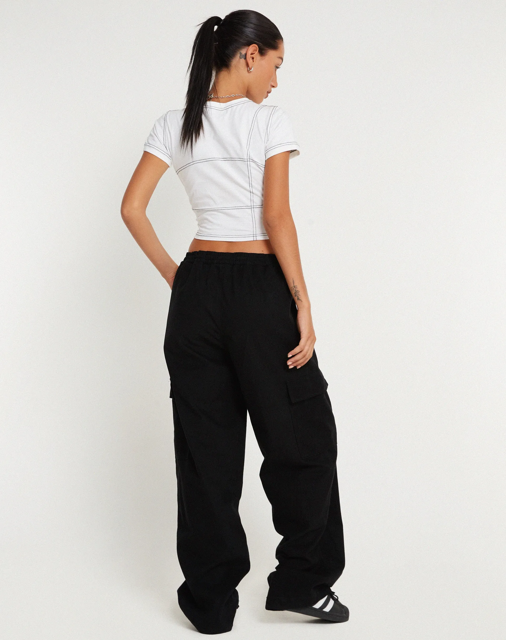 Geona Wide Leg Cargo Trouser in Black