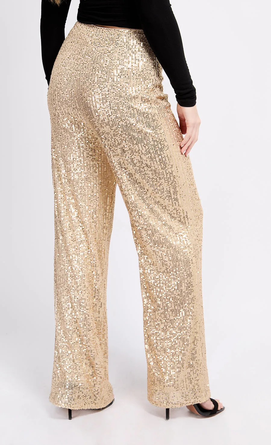 Gold Sequin Trousers by Vogue Williams