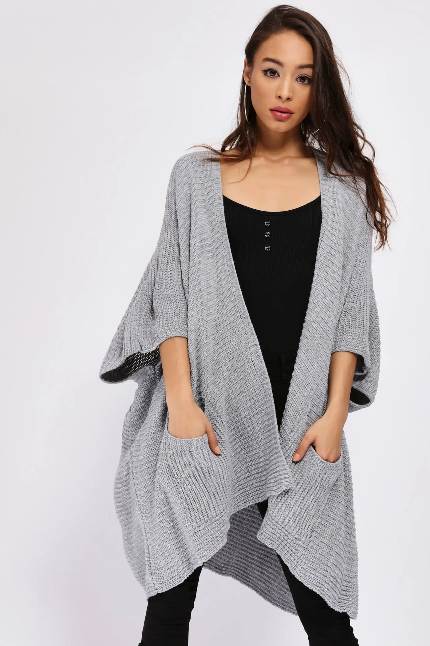 Grey Knitted Oversize Cardigan