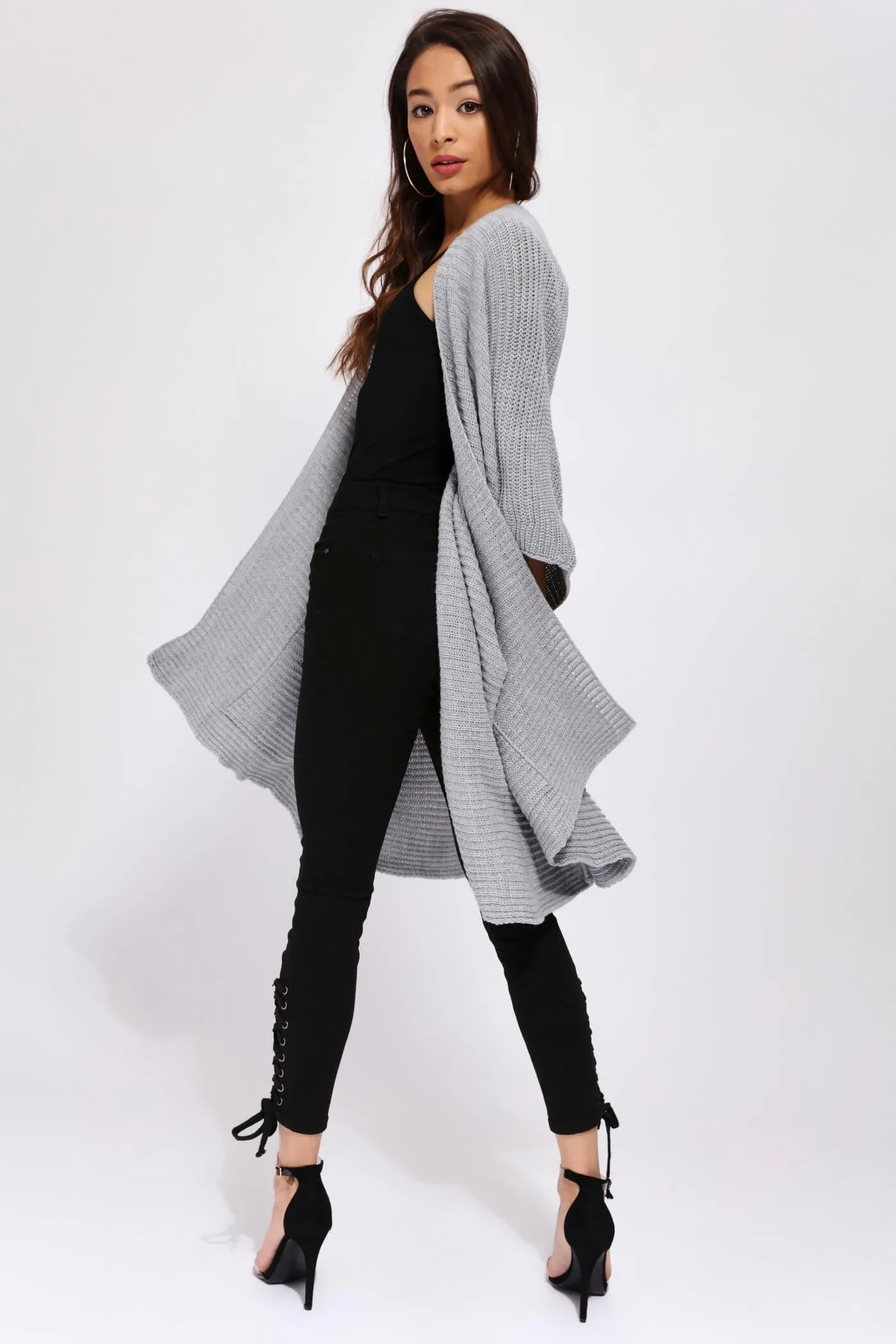 Grey Knitted Oversize Cardigan