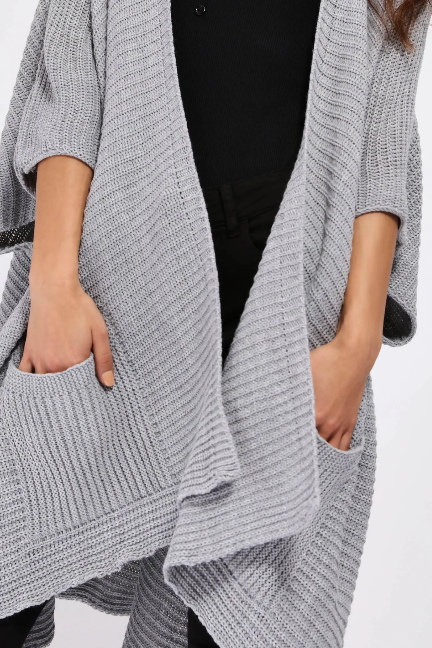 Grey Knitted Oversize Cardigan