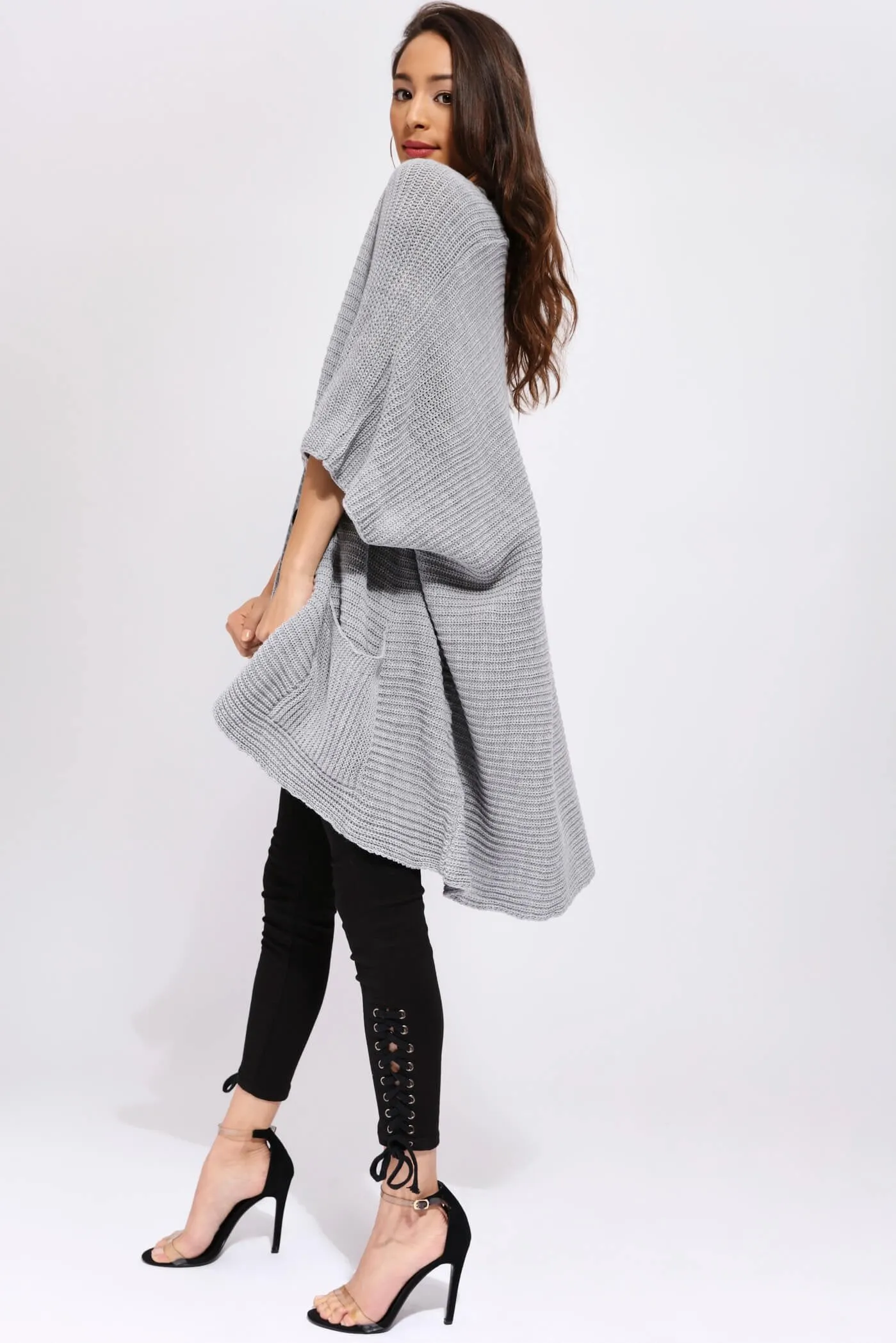 Grey Knitted Oversize Cardigan