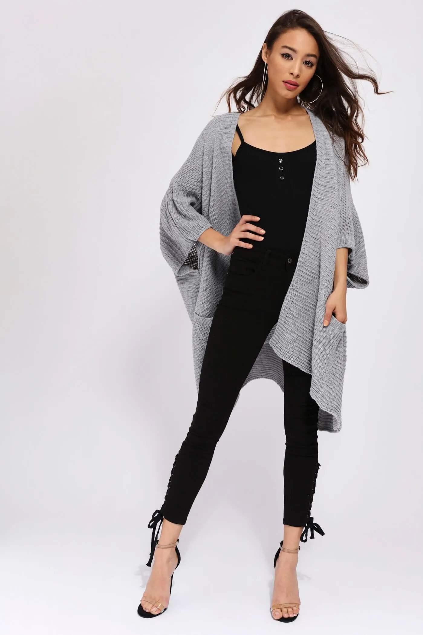 Grey Knitted Oversize Cardigan