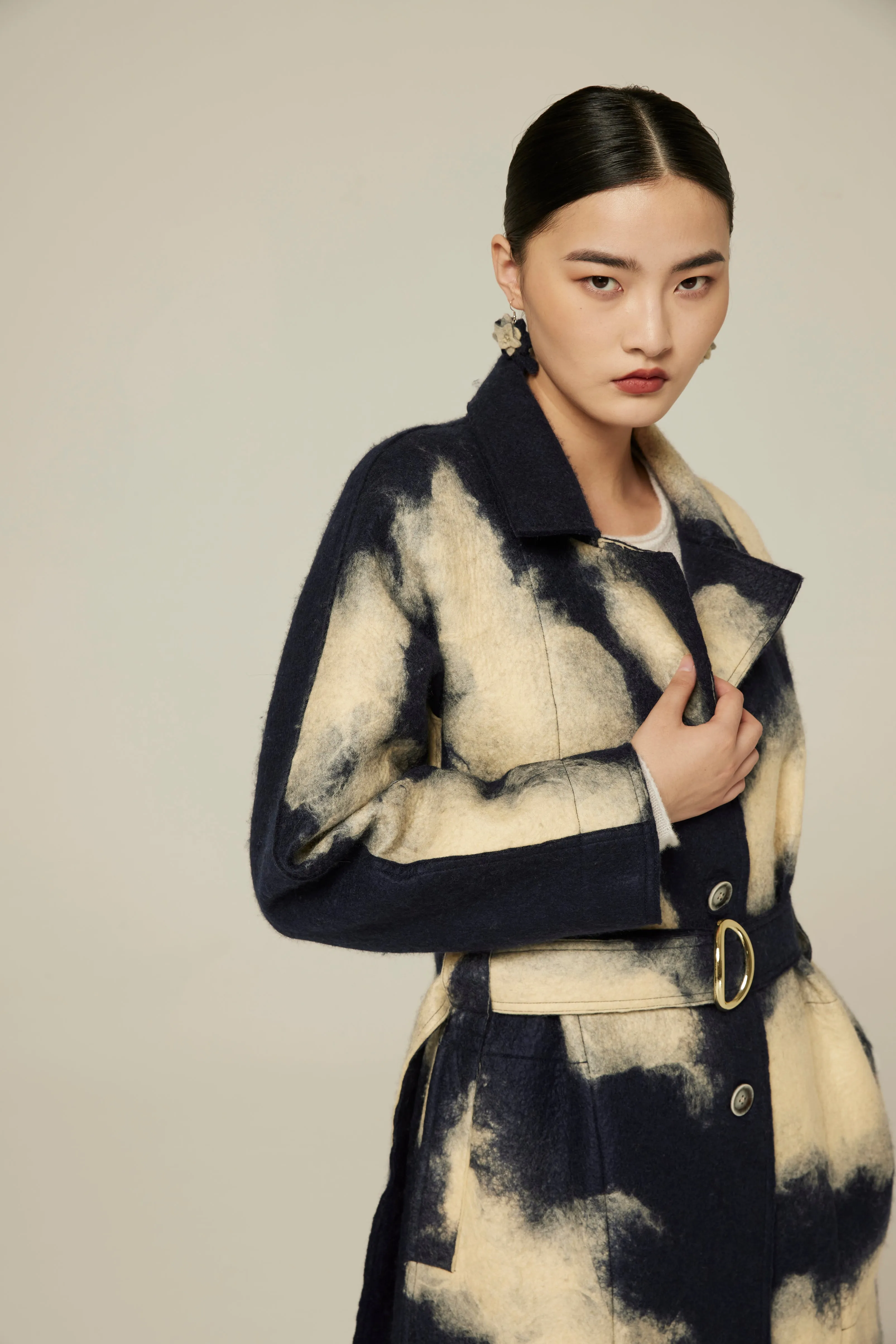 Handcrafted felt long-line coat