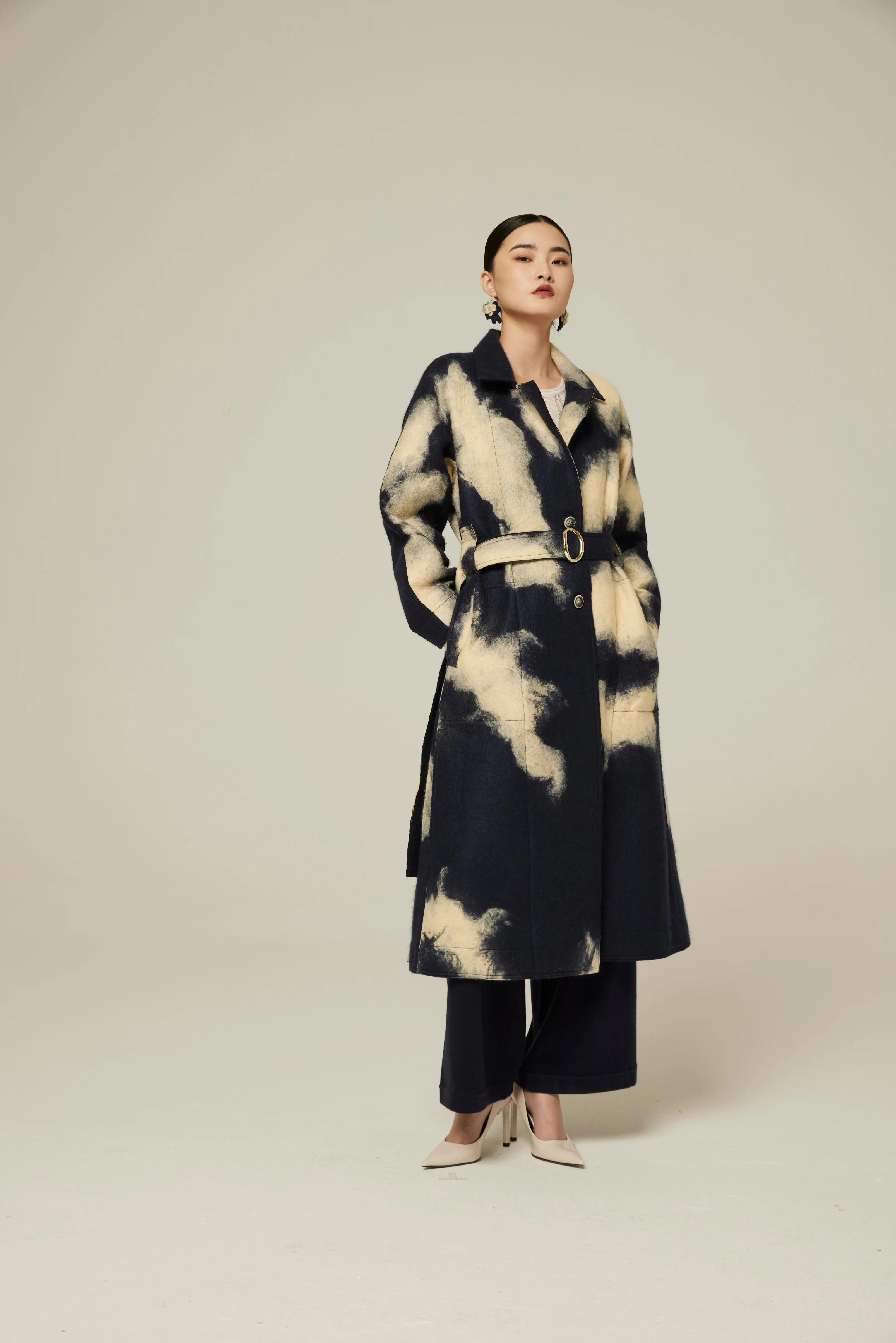 Handcrafted felt long-line coat