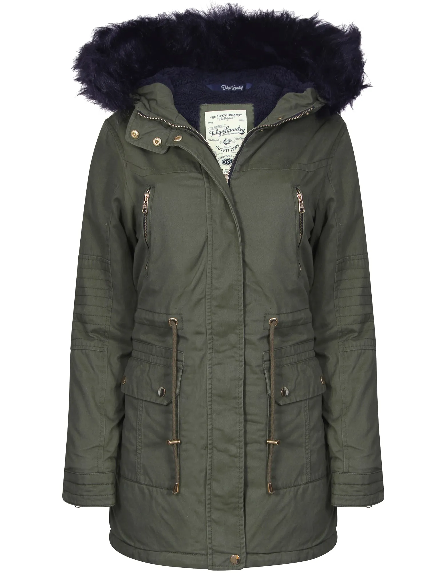 Heidi Detachable Fur Trim Parka Jacket in Amazon Khaki - Tokyo Laundry