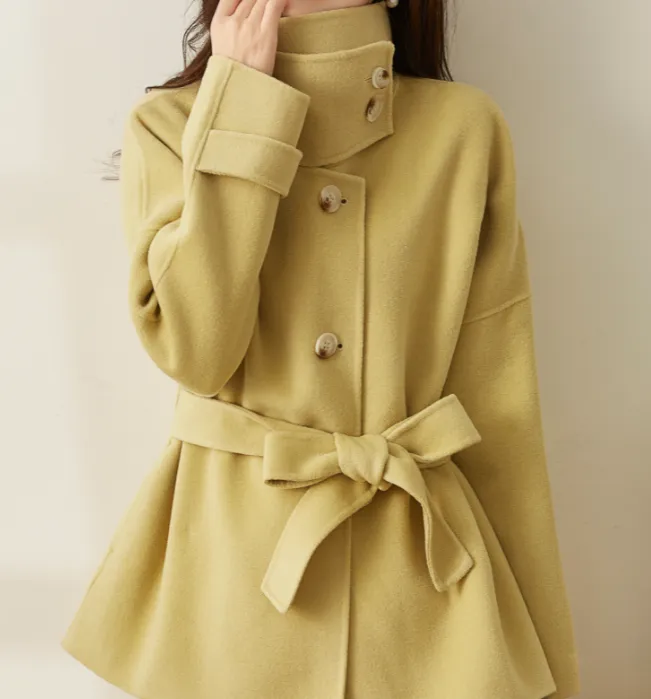 High Collar Women Wool Coat Jacket Winter Coat With Buttons/5231