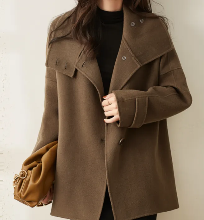 High Collar Women Wool Coat Jacket Winter Coat With Buttons/5231