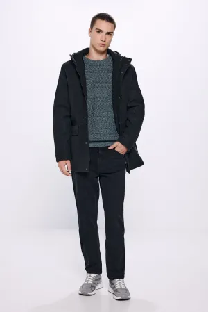 Hooded Faux Wool Parka - Grey