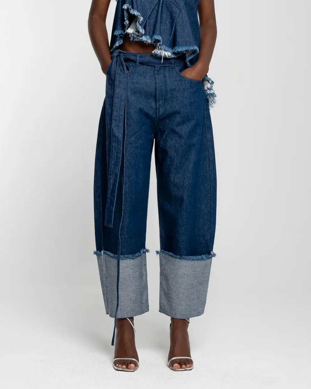 Indigo Denim Roll Up Jeans with Belts