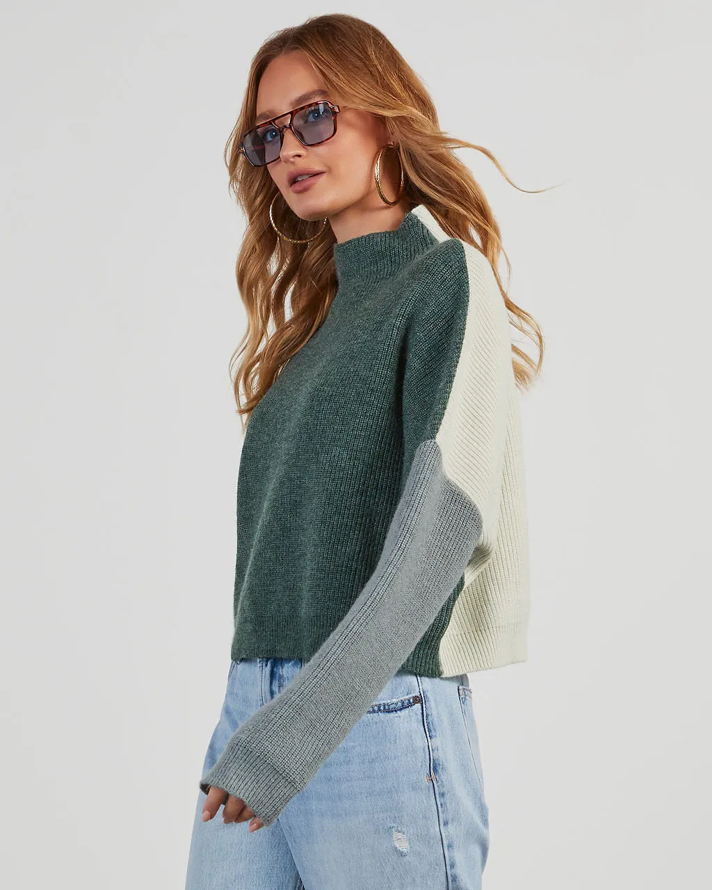 Josephina Colorblock Mock Neck Pullover Sweater