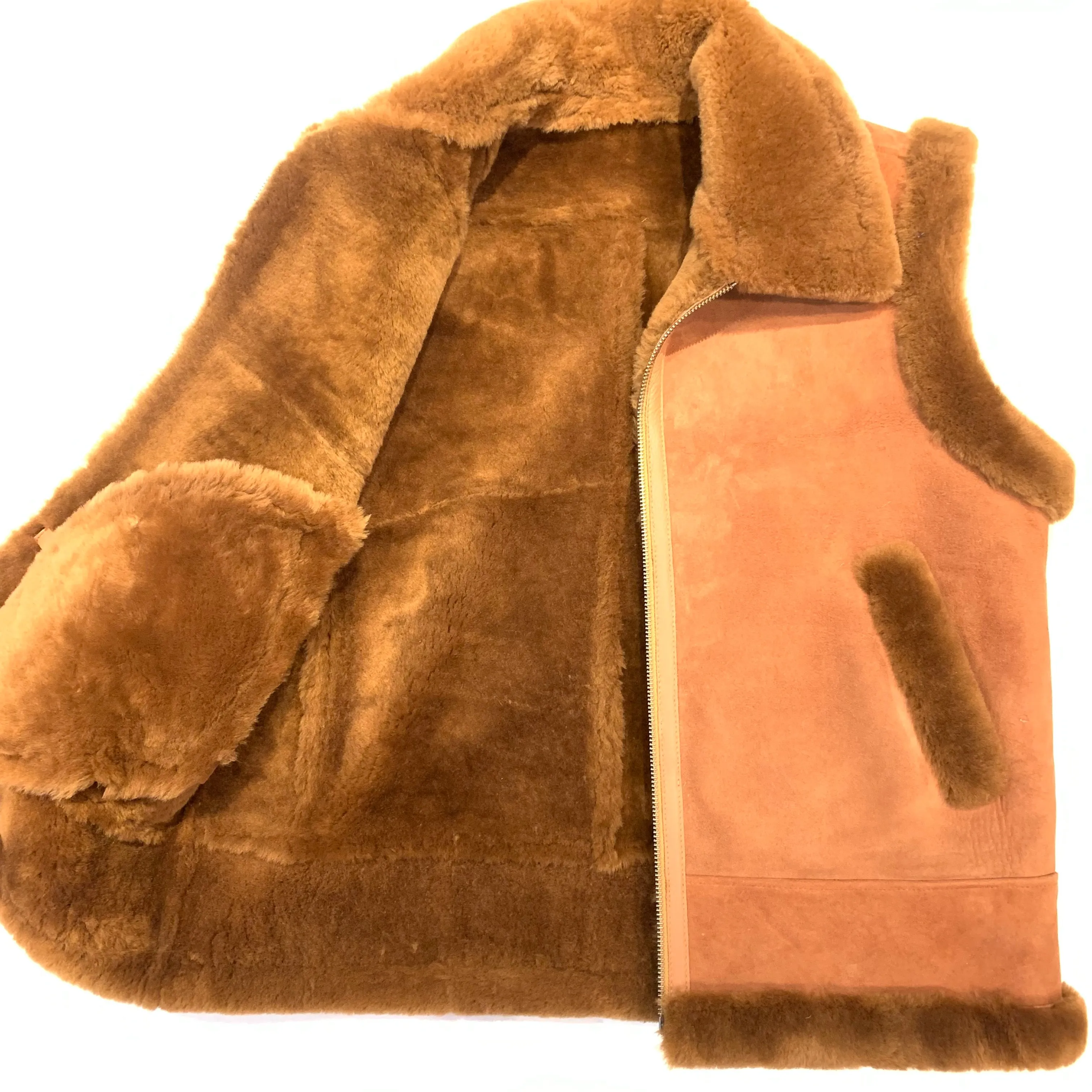 Kashani Men's Cinnamon Brown Suede Shearling Vest