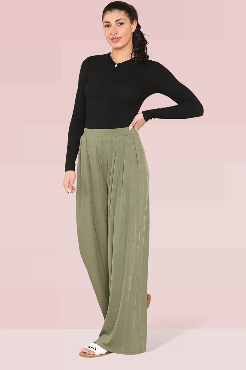 Khaki Commuter Versatile High Waist Loose Drape Wide Leg Trousers