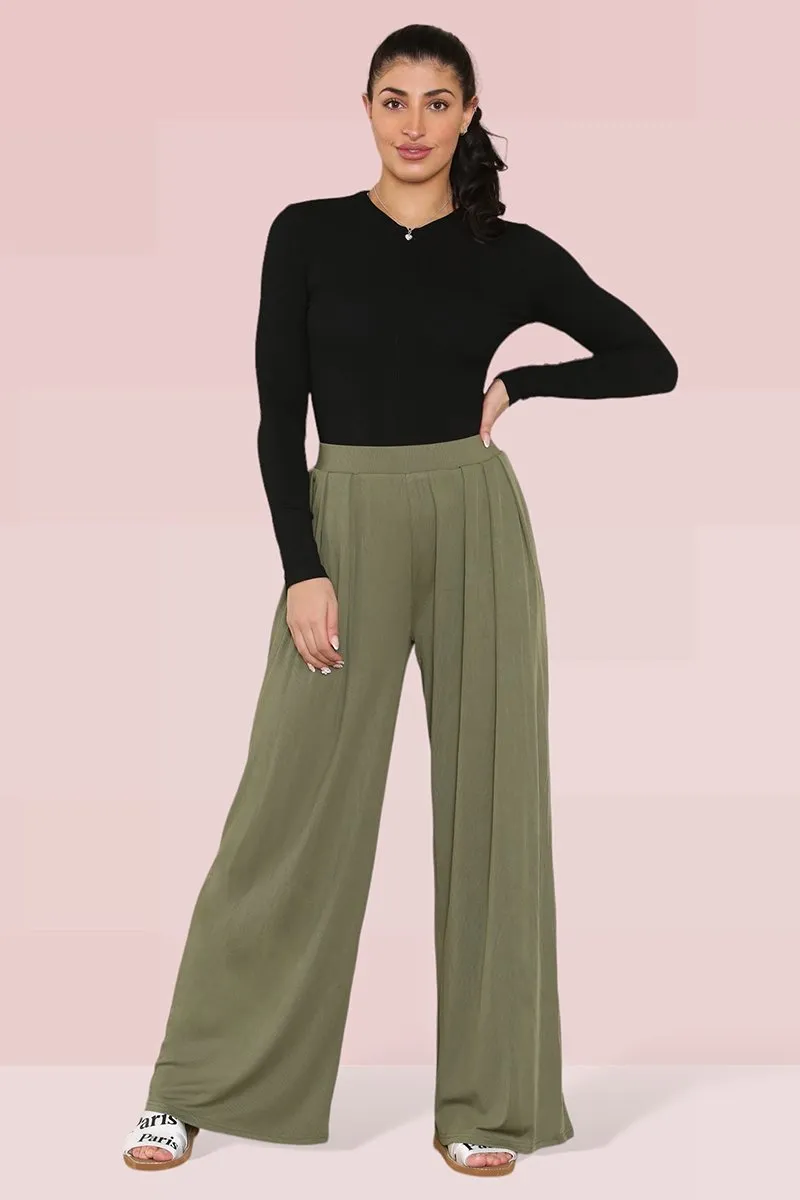 Khaki Commuter Versatile High Waist Loose Drape Wide Leg Trousers