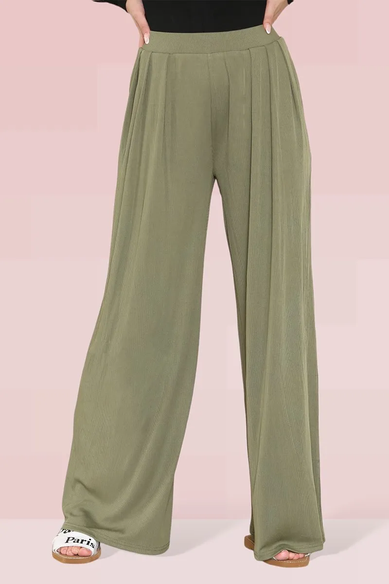 Khaki Commuter Versatile High Waist Loose Drape Wide Leg Trousers