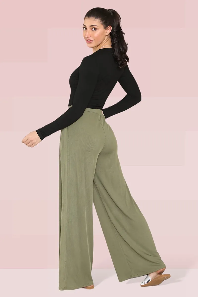 Khaki Commuter Versatile High Waist Loose Drape Wide Leg Trousers