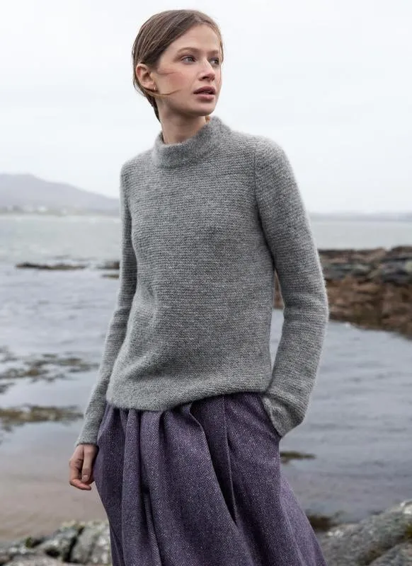 Links Stitch Mock Neck Sweater - Smoke - Fisherman Out of Ireland