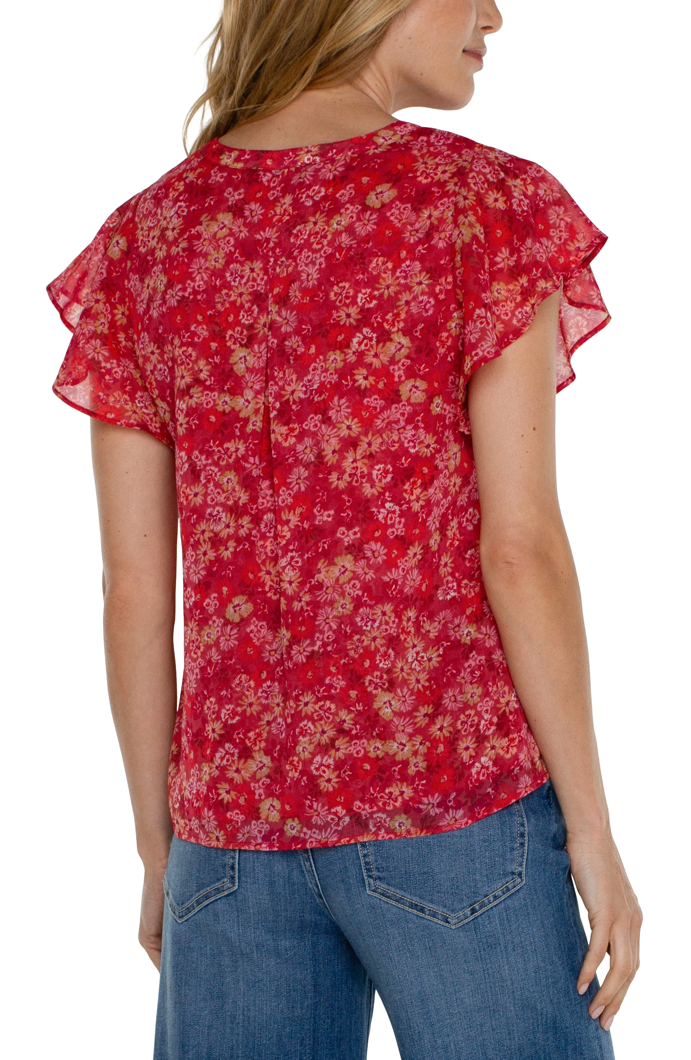 Liverpool Double Layer Flutter Sleeve Blouse (berry blossom floral)