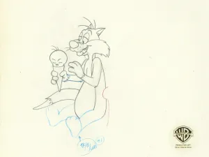 Looney Tunes Original Production Drawing: Sylvester and Tweety Bird