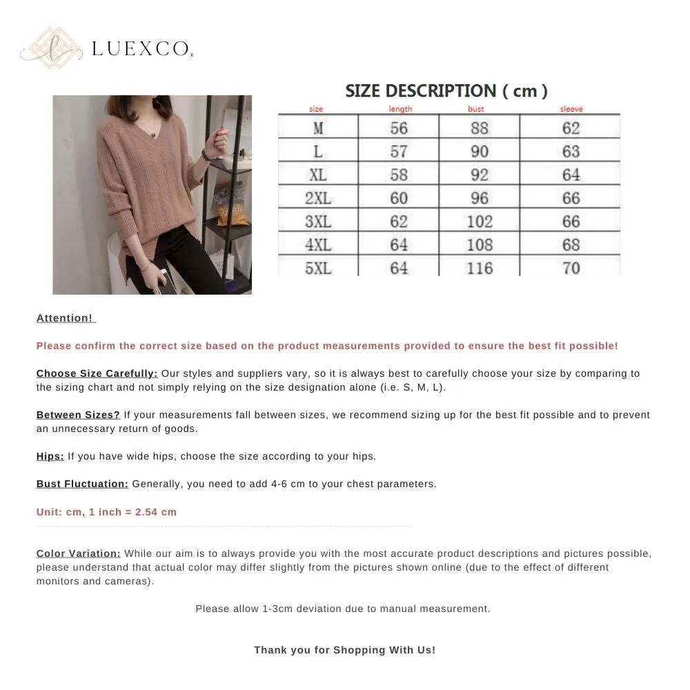 Luexco Women's Solid Thick V-Neck Long Sleeve Sweater