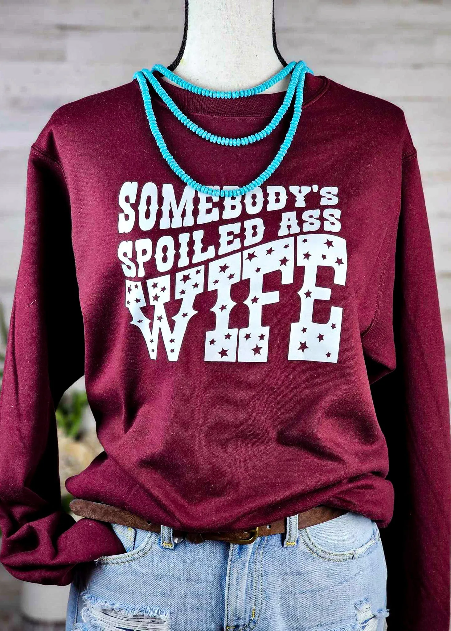 Maroon Somebody's Spoiled Wife Fleece Pullover