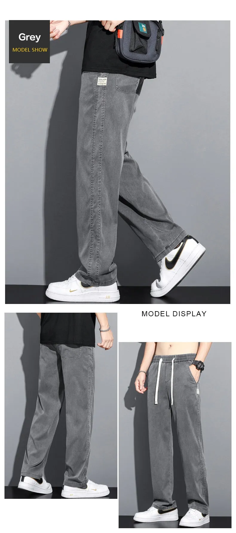 Men summer thin loose straight jeans pants Drawstring Elastic trousers Palazzo pants