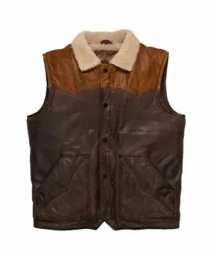 Mens Brown Shearling Fur Sheepskin Leather Vest